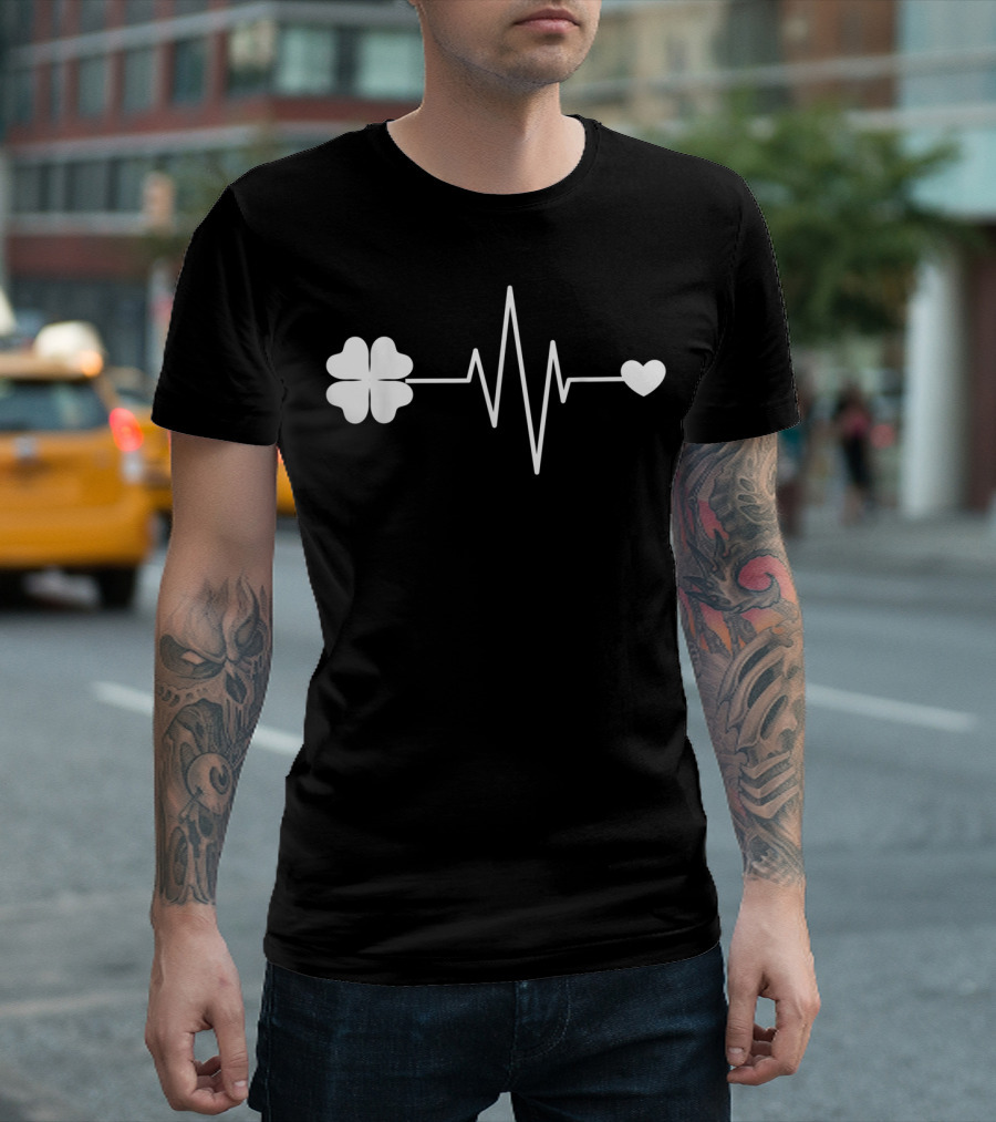 Irish Clovers Shamrock Heartbeat EKG T-Shirt