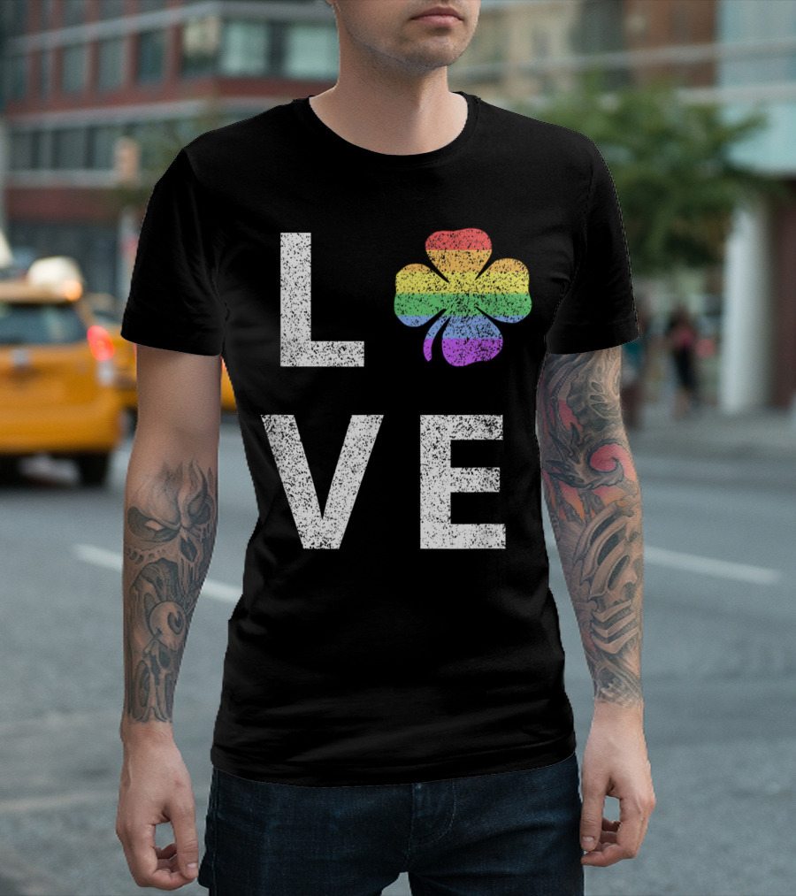 Love St Patrick's Day Gay Pride Rainbow Clover T-Shirt