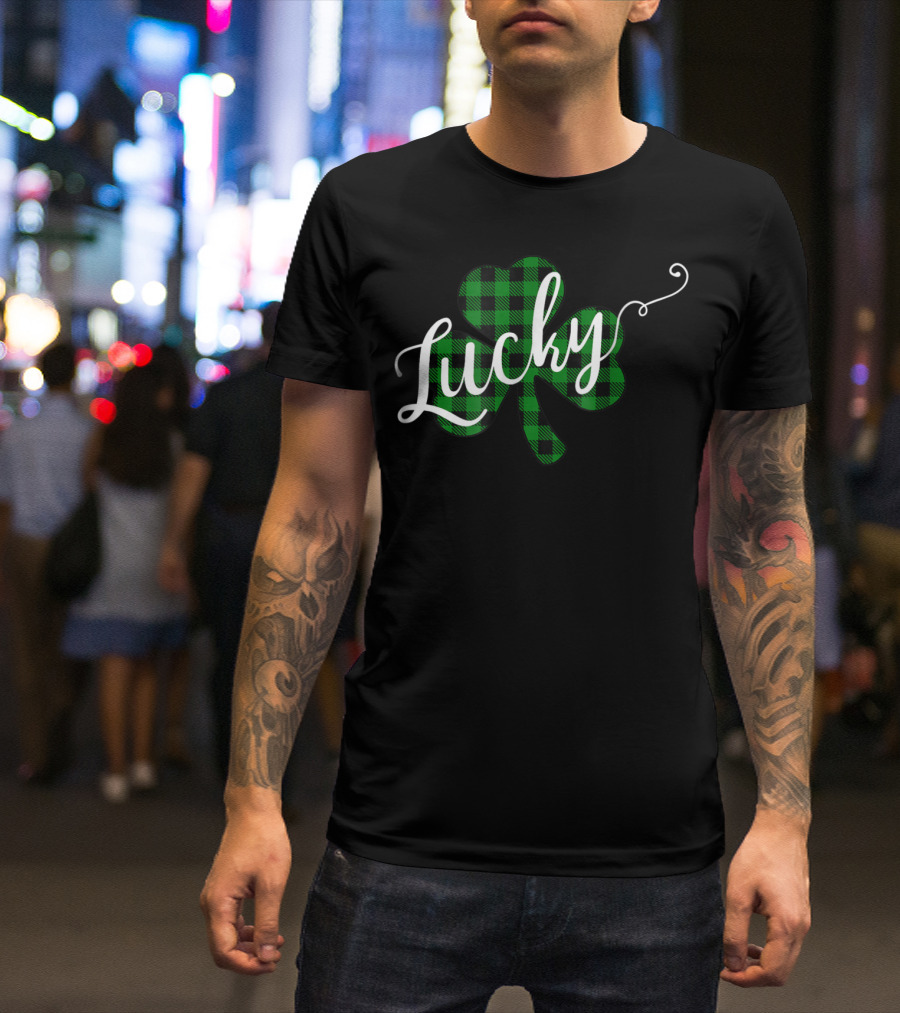 Lucky Shamrock Green Buffalo Plaid T-Shirt