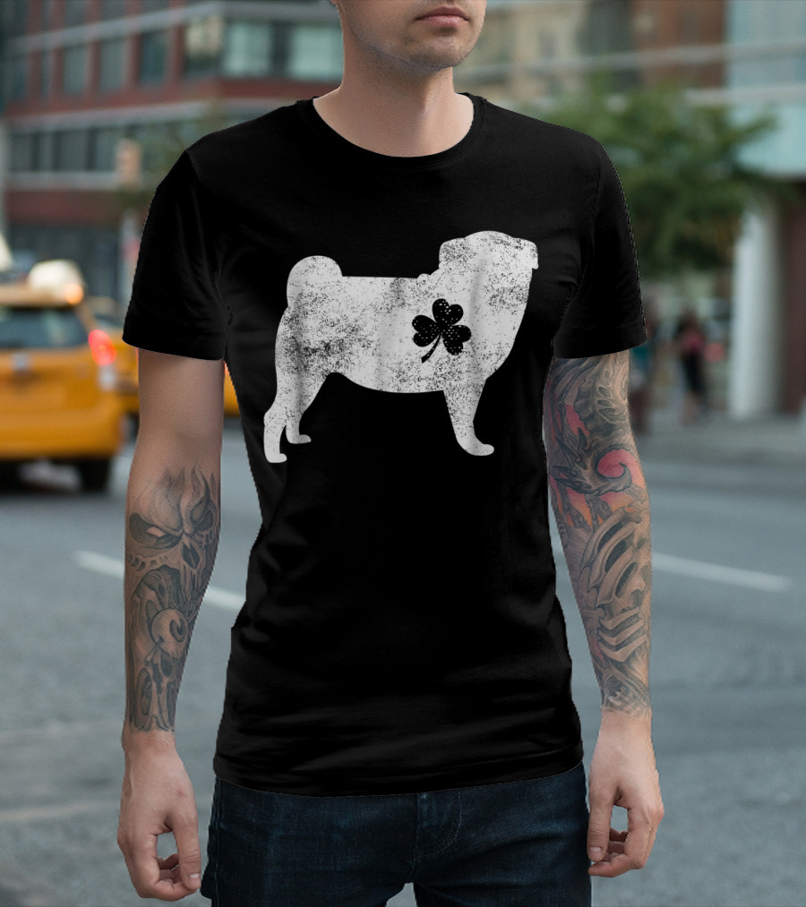 Pug With Clover Silhouette St Patrick's Day T-Shirt