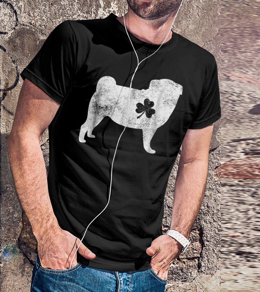 Pug With Clover Silhouette St Patrick's Day T-Shirt