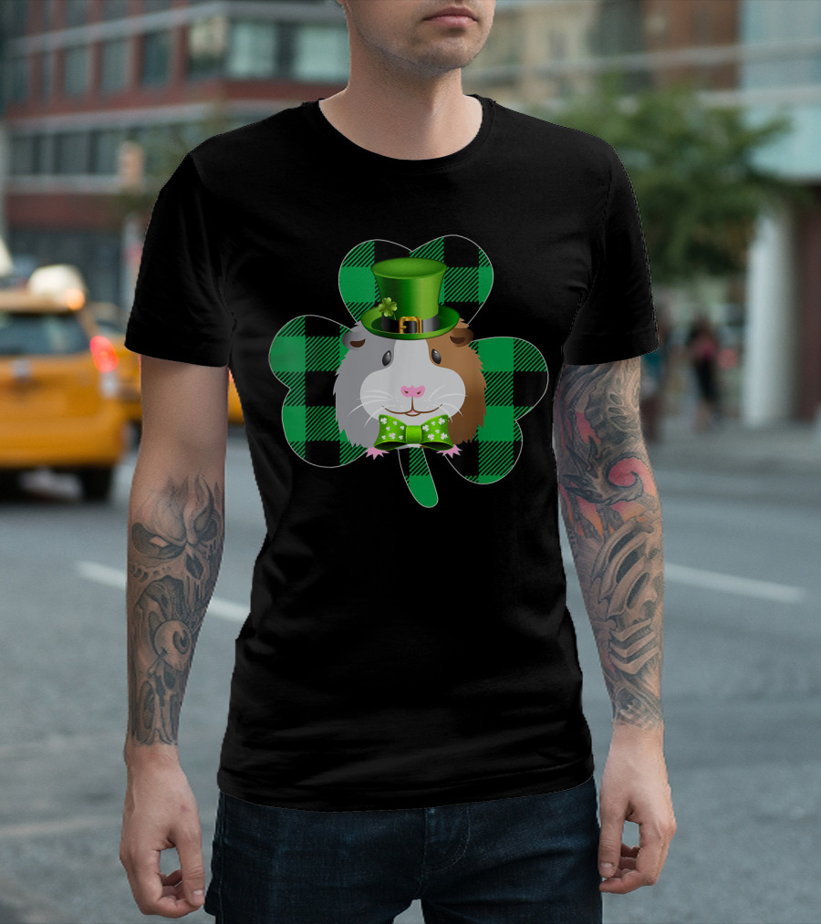 Shamrock Leprechaun Hat Plaid Guinea Pig St Patrick's T-Shirt