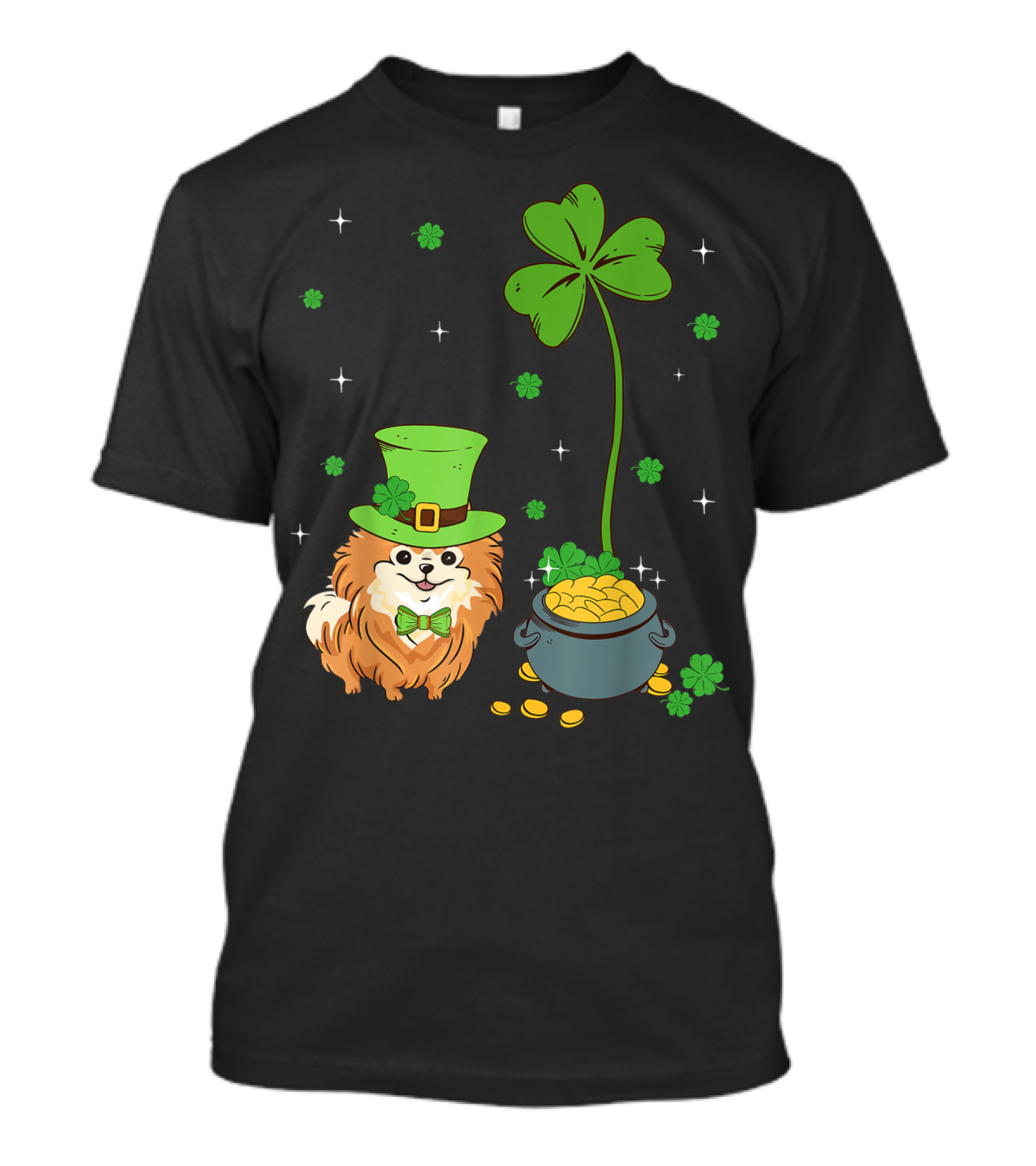 Shamrock Leprechaun Pomeranian St Patrick's Day With Clover And Pot Of Gold T-Shirt