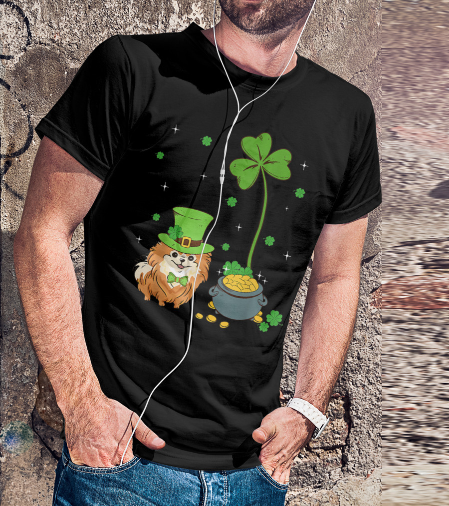 Shamrock Leprechaun Pomeranian St Patrick's Day With Clover And Pot Of Gold T-Shirt