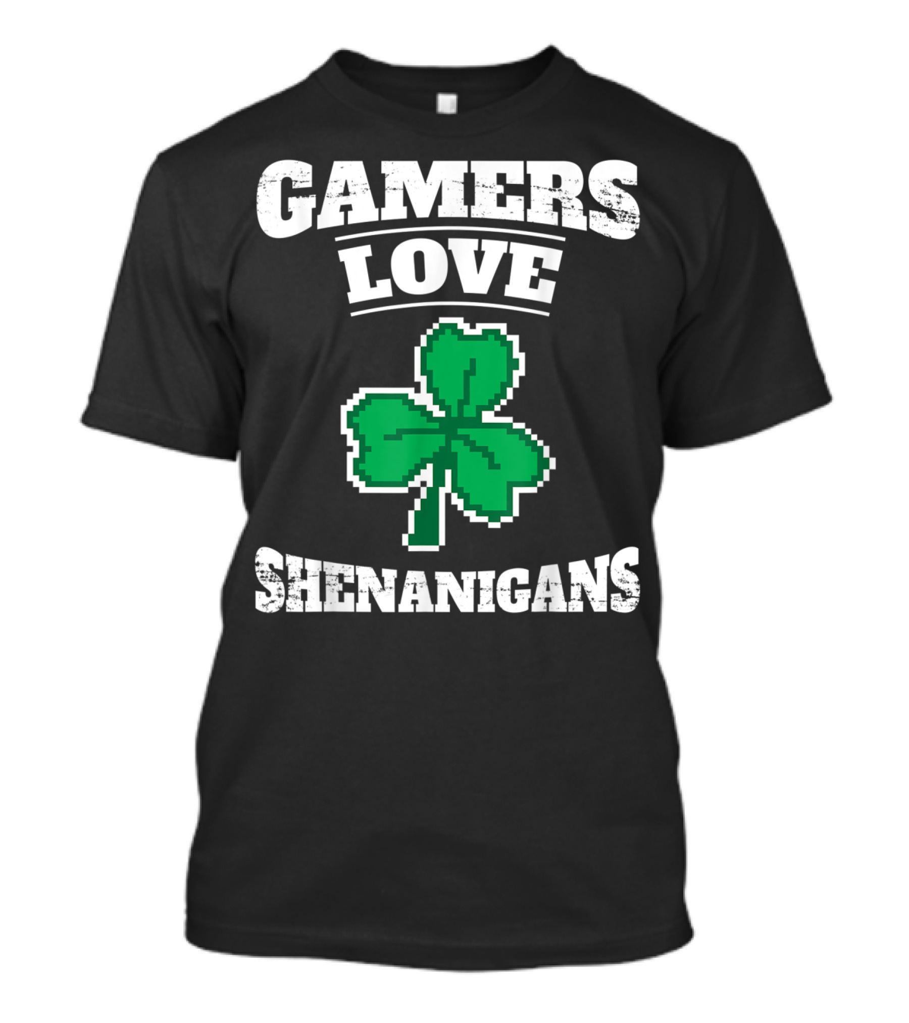 Gamers Love Shenanigans Pixel Shamrock T-Shirt