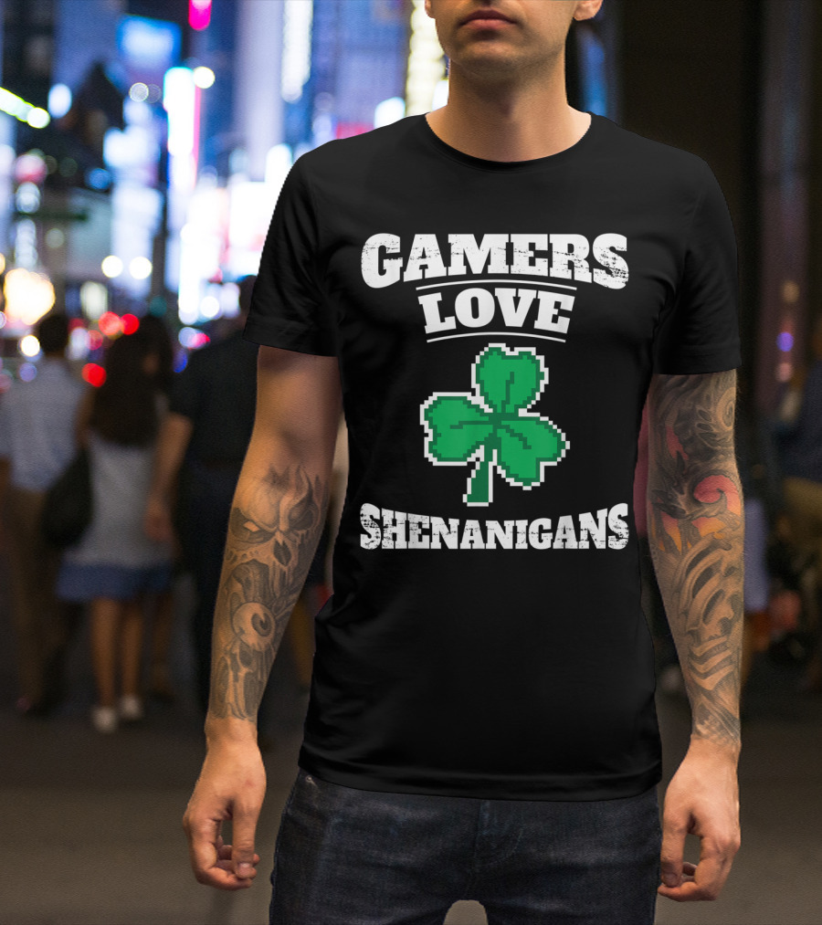 Gamers Love Shenanigans Pixel Shamrock T-Shirt