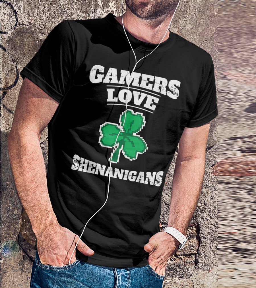 Gamers Love Shenanigans Pixel Shamrock T-Shirt