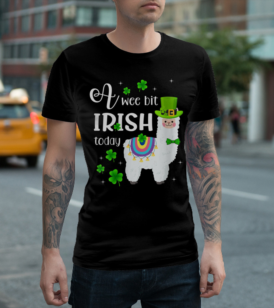 A Wee Bit Irish Today Llama Clover Hat Shamrock T-Shirt