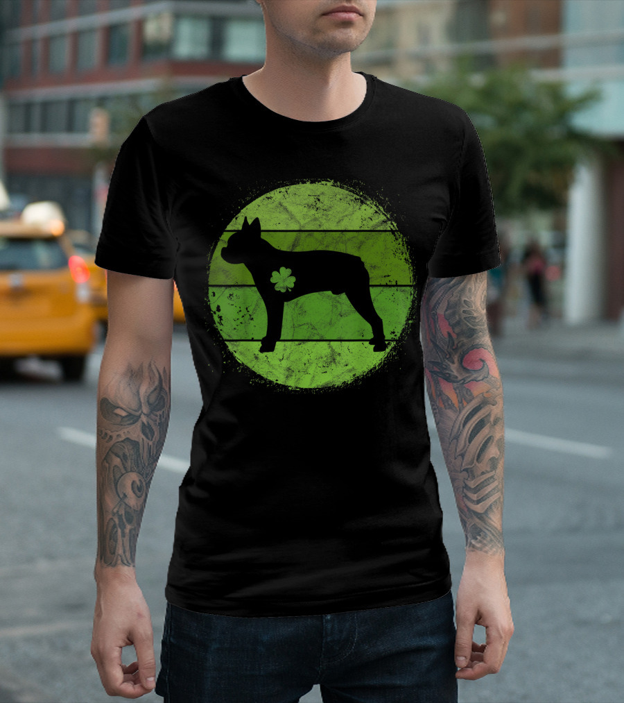 Boston Terrier with Irish Clover in Circle T-Shirt