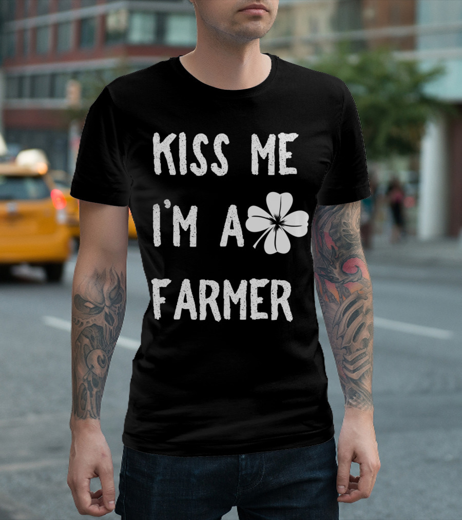 Kiss Me I'm A Farmer Clover St Patrick's T-Shirt