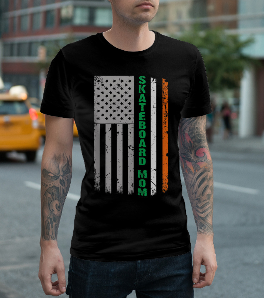 Skateboard Mom USA Irish Flag T-Shirt