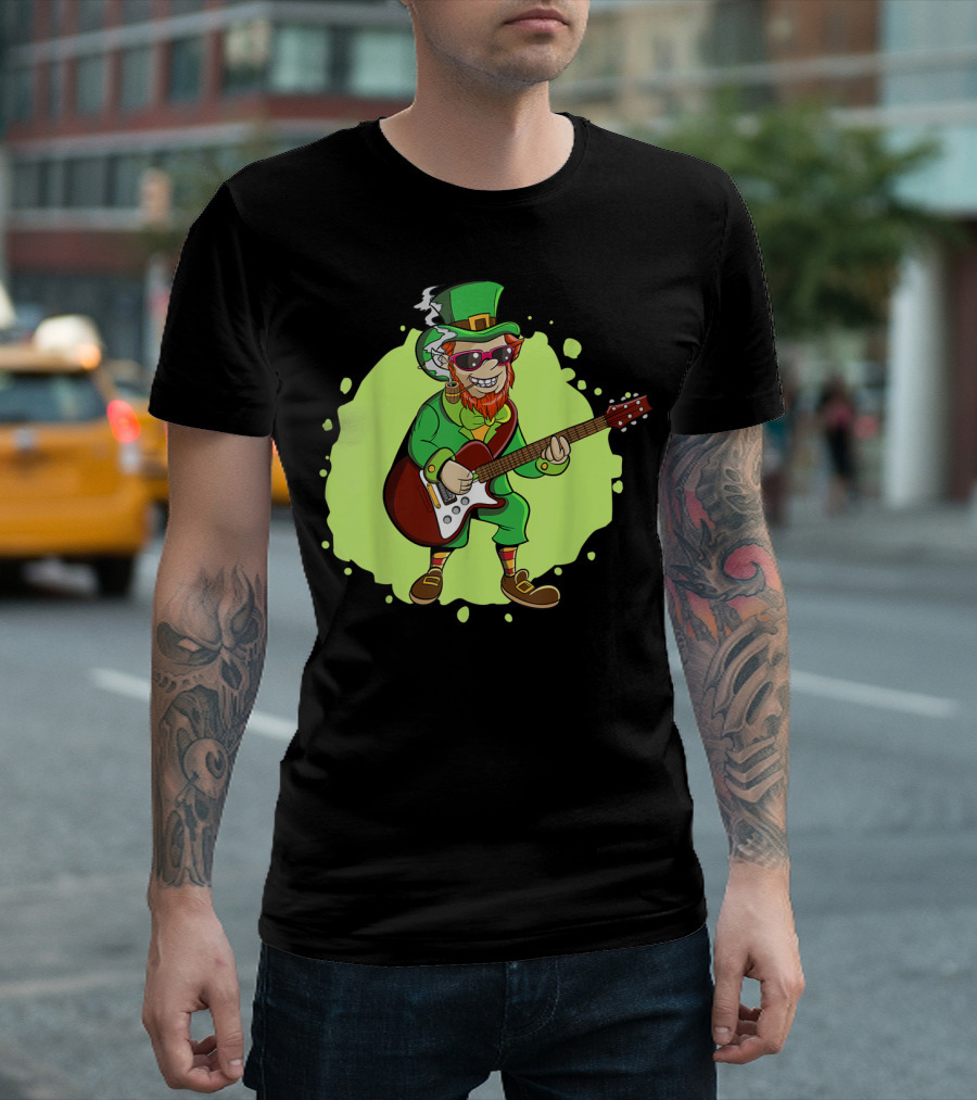 St Patricks Irish Leprechaun Playing Electric Guitar T-Shirt