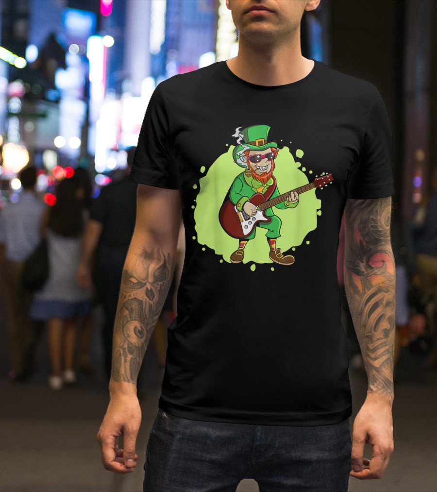 St Patricks Irish Leprechaun Playing Electric Guitar T-Shirt