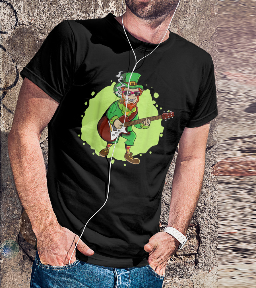 St Patricks Irish Leprechaun Playing Electric Guitar T-Shirt