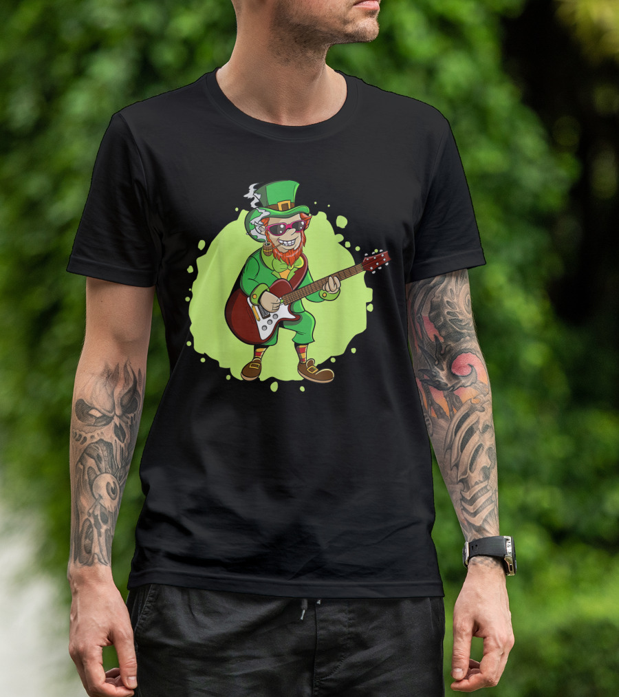 St Patricks Irish Leprechaun Playing Electric Guitar T-Shirt