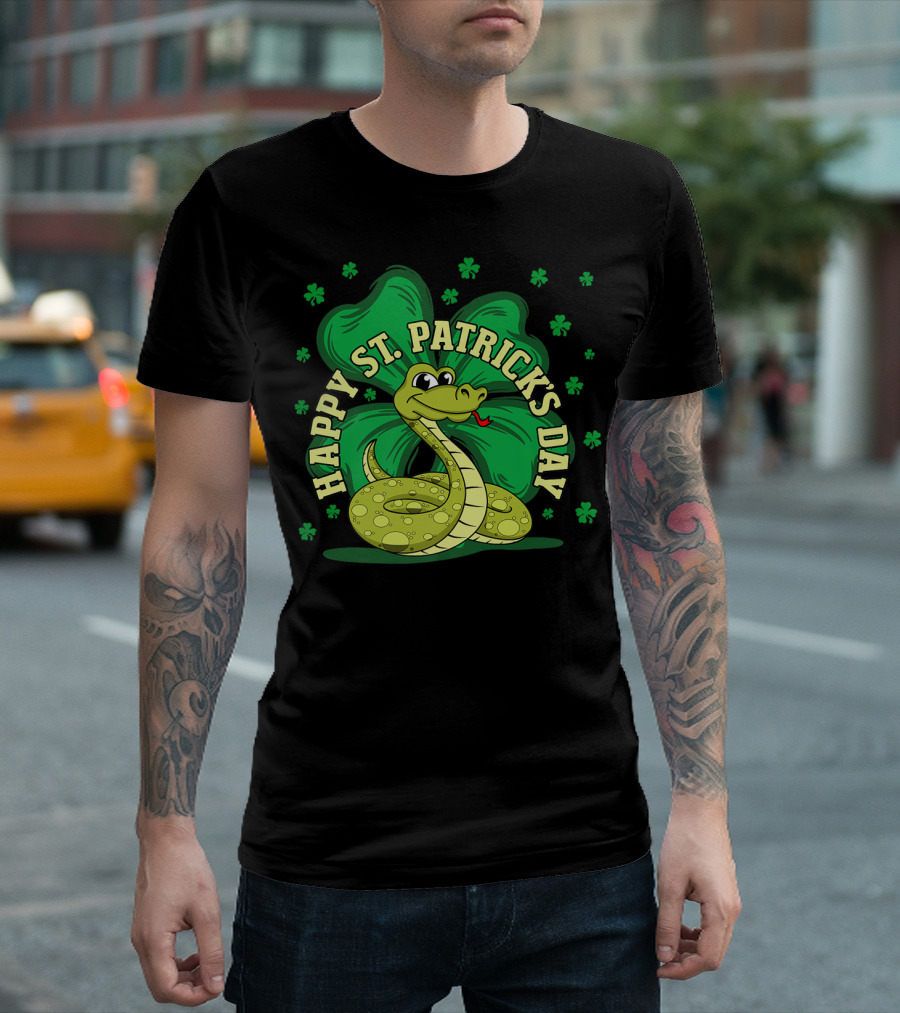 Happy St. Patrick's Day Irish Green Shamrock Snake T-Shirt