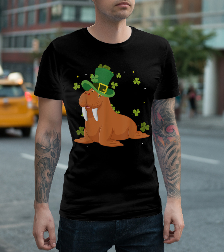 Walrus Leprechaun Shamrock St Patrick's Day Celebration Fun T-Shirt