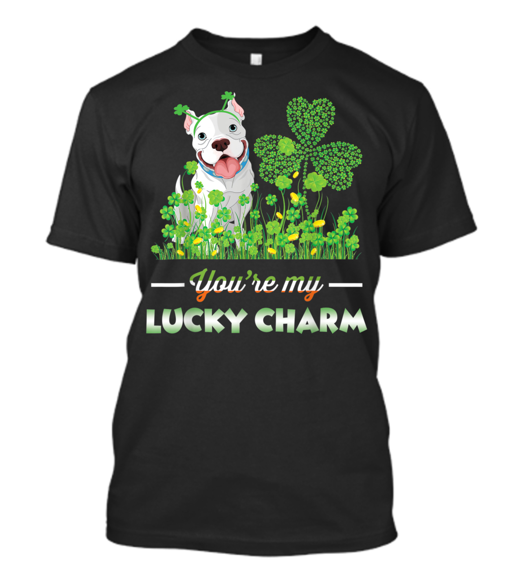 You're My Lucky Charm Adorable Pitbull Surrounded By Shamrocks T-Shirt