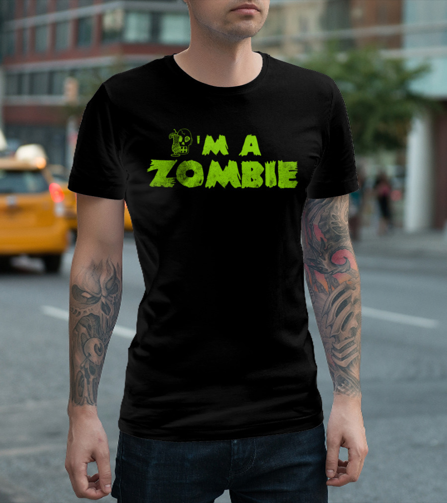 I'm A Zombie Halloween Season Green Text with Skull T-Shirt