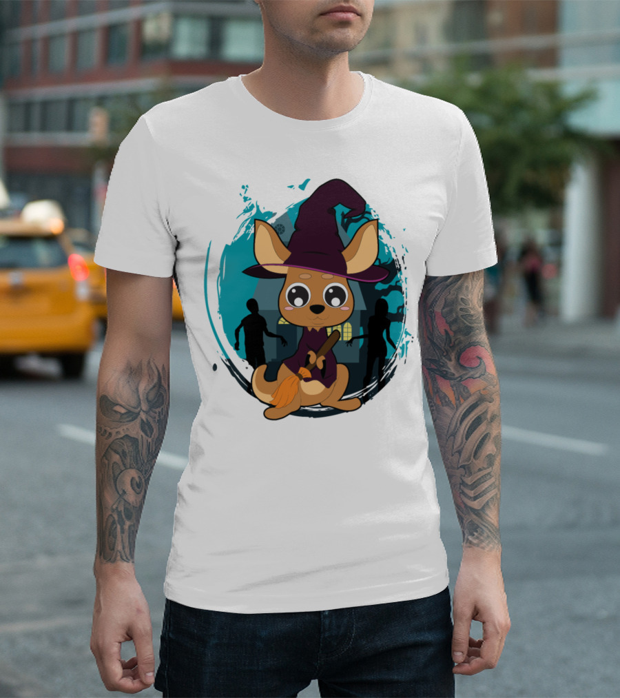 Kangaroo Witch Halloween Animals Spooky Night T-Shirt