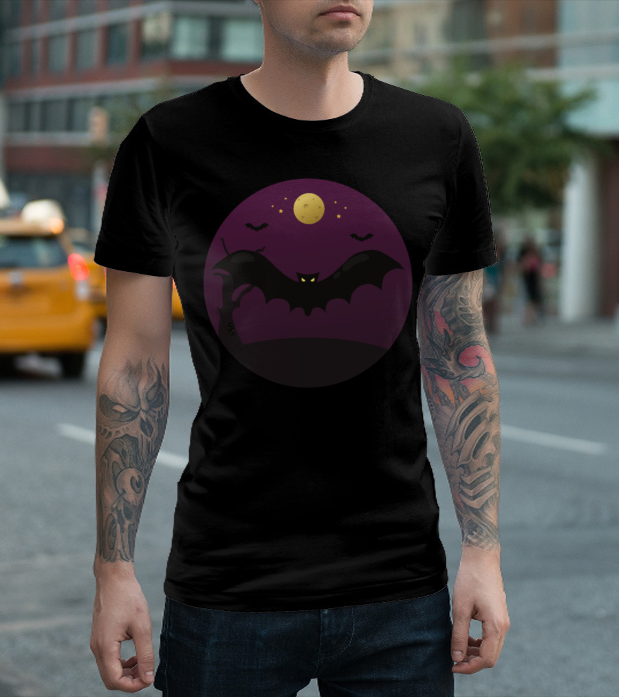 Vampire Bat Silhouette Under Full Moon T-Shirt