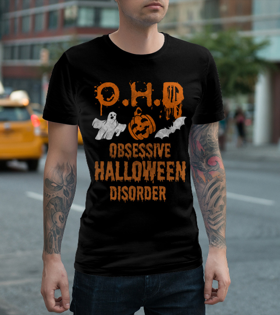 O.H.D Obsessive Halloween Disorder Ghost Pumpkin Bat T-Shirt