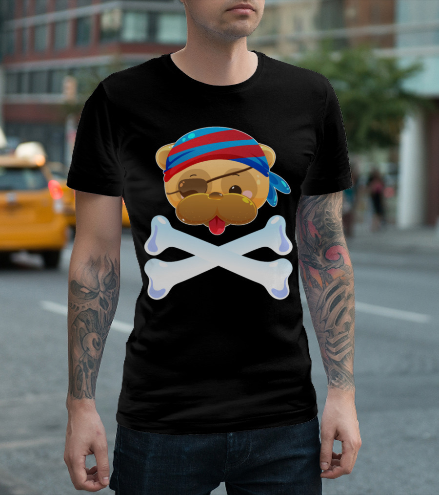 Pirate Dog Jolly Roger Skull and Crossbones with Bandana and Eye Patch T-Shirt