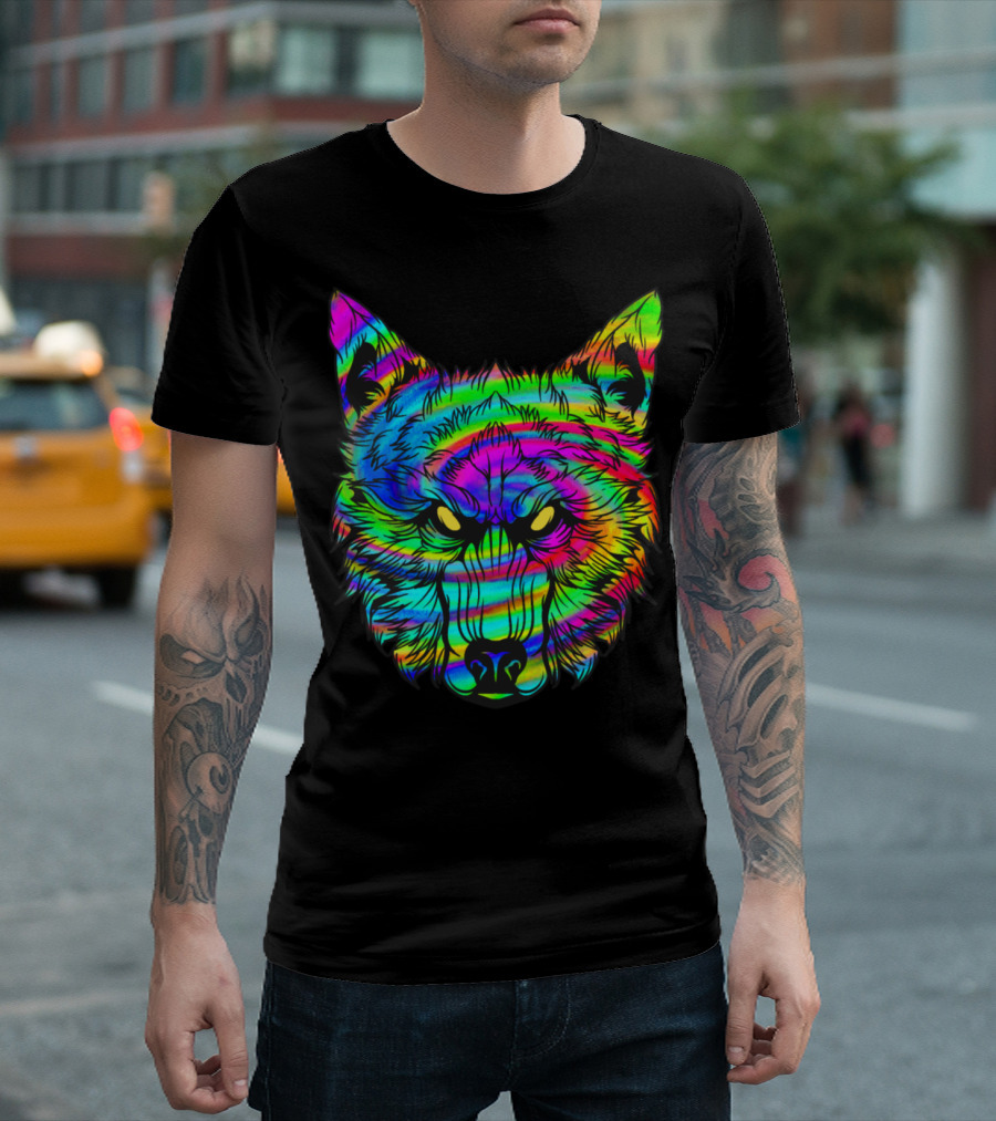 Psychedelic Wolf Neon Wolves Hallucination Trance T-Shirt