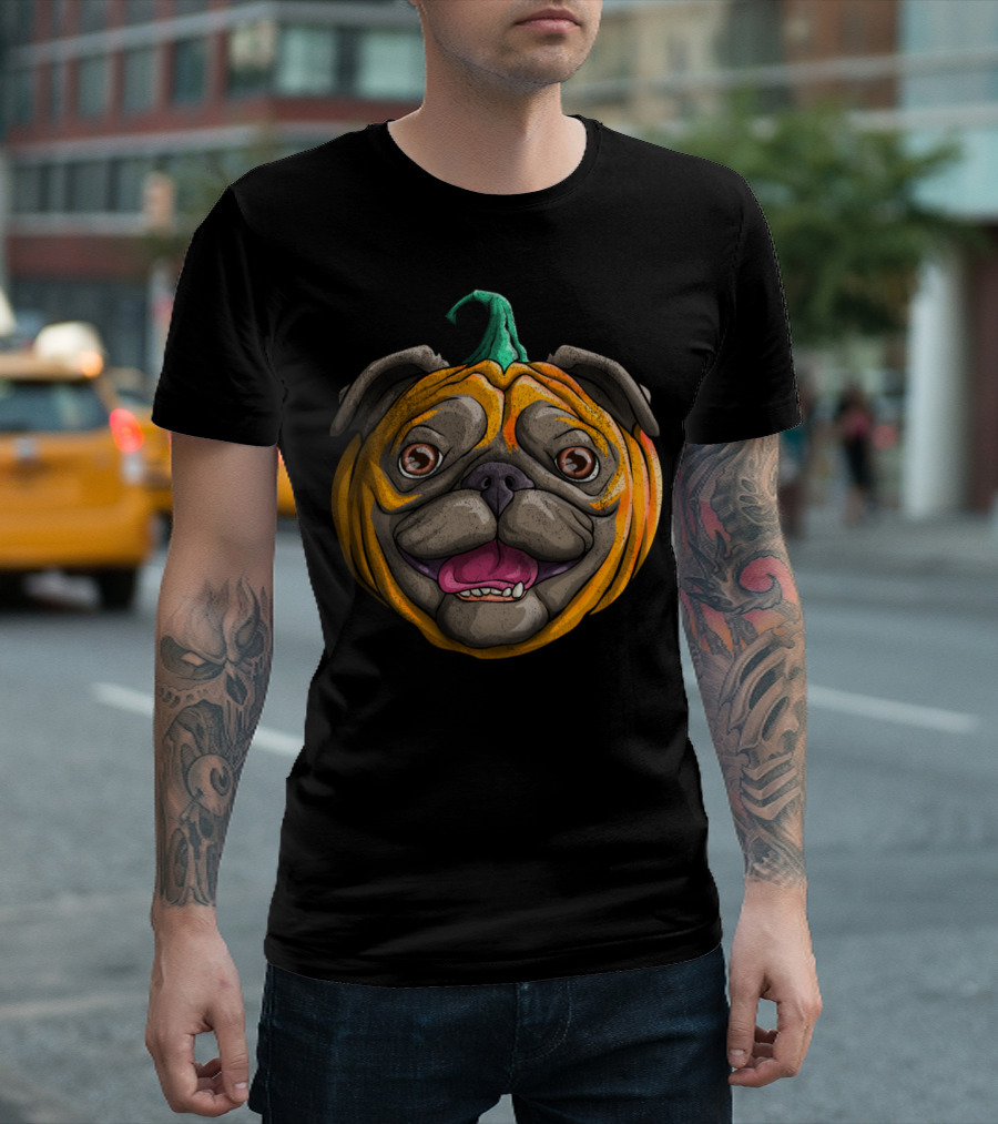 Pugkin Funny Pug Pumpkin Halloween Dog Face T-Shirt