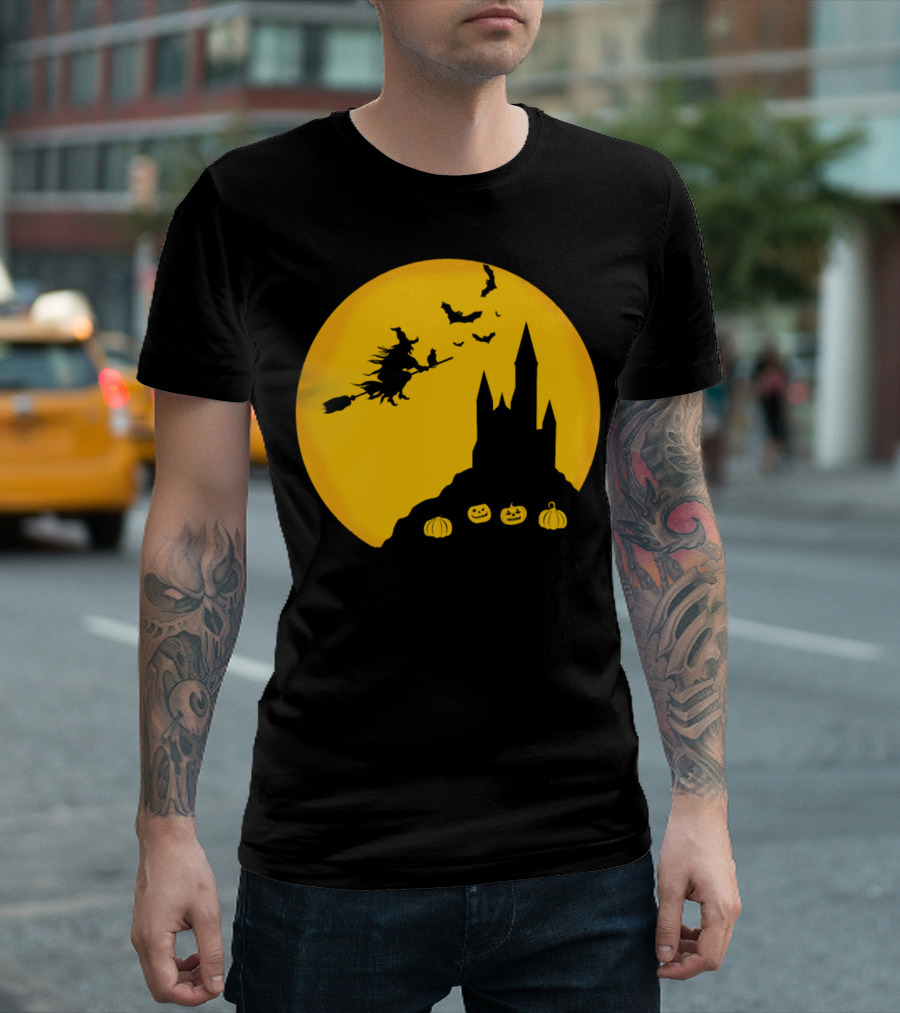 Halloween Boo Witch Pumpkins and Castle T-Shirt