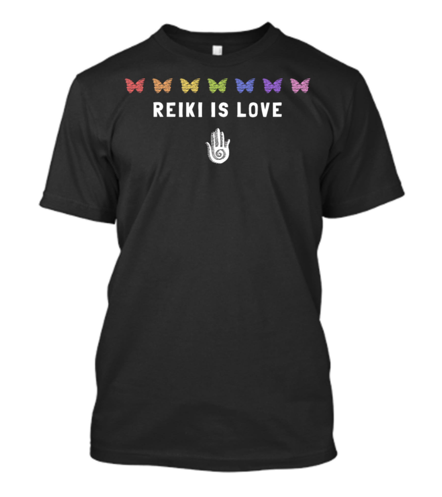 Reiki Is Love Colorful Butterfly Chakra Spiral Hand T-Shirt