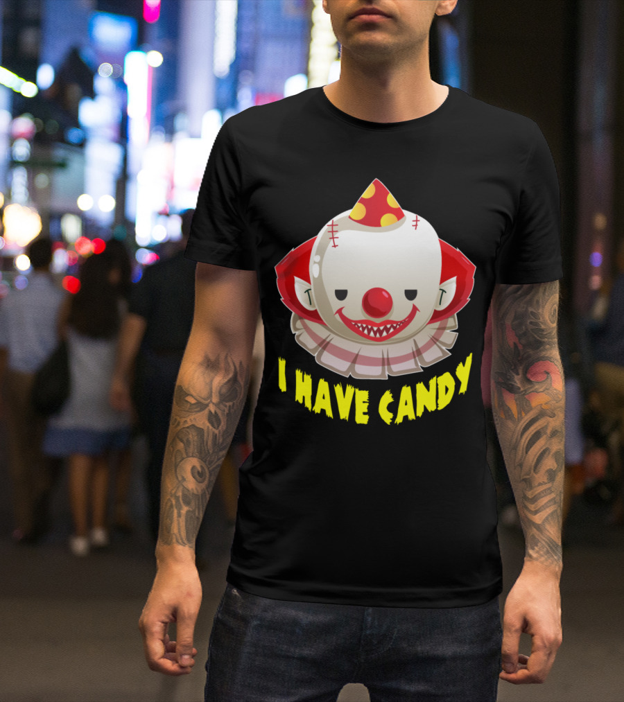 Scary Clown Evil Halloween I Have Candy Creepy Grinning Costume T-Shirt