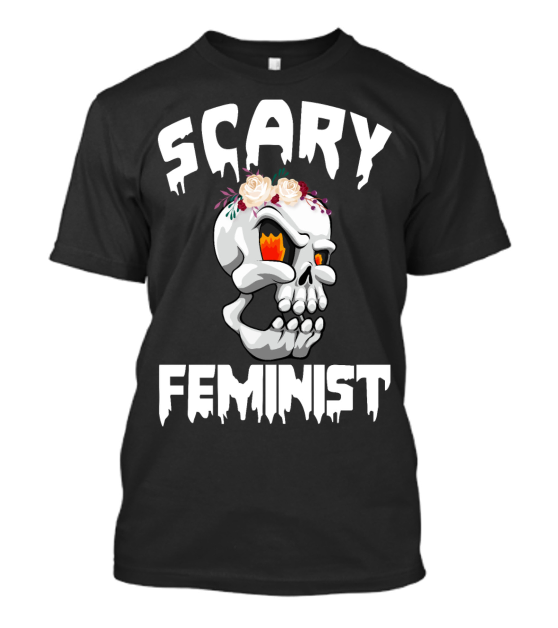 Scary Feminist Skull With Flowers Funny Halloween Horror T-Shirt