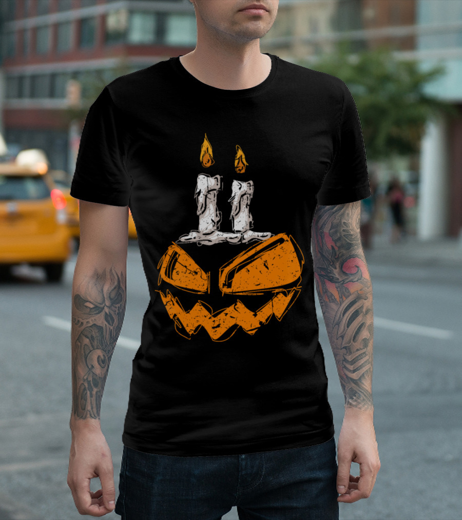 Creepy Halloween Pumpkin Face with Dripping Candle Lantern T-Shirt