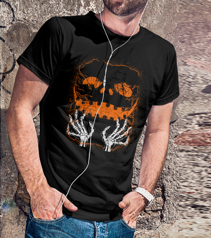 Halloween Pumpkin Lantern Skeleton Scary Present T-Shirt