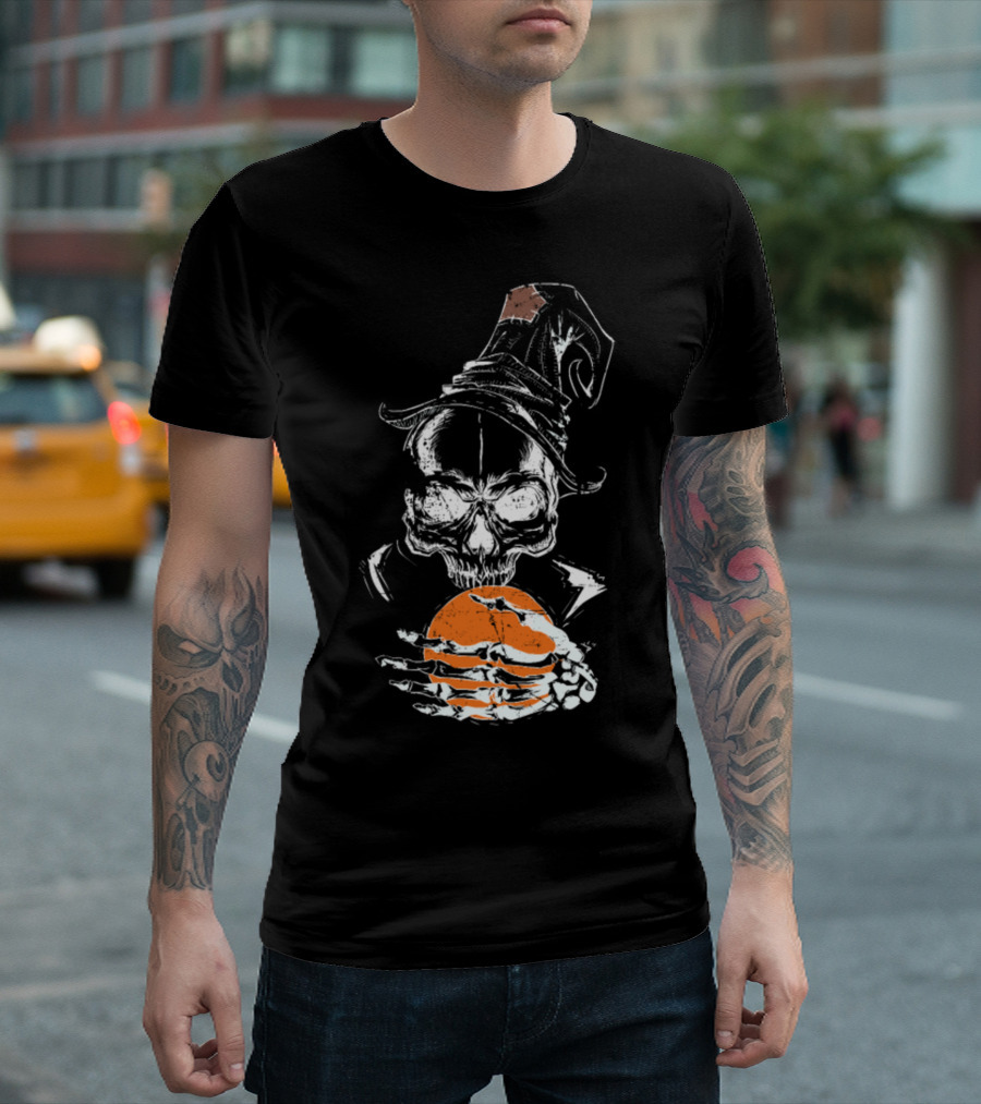 Skull Witch Halloween Pumpkin Glow T-Shirt