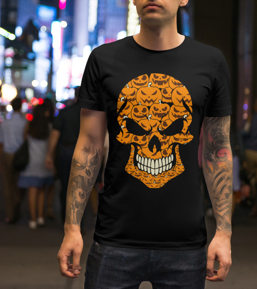 Skull Of Pumpkins Halloween Jack-o'-Lantern Face T-Shirt