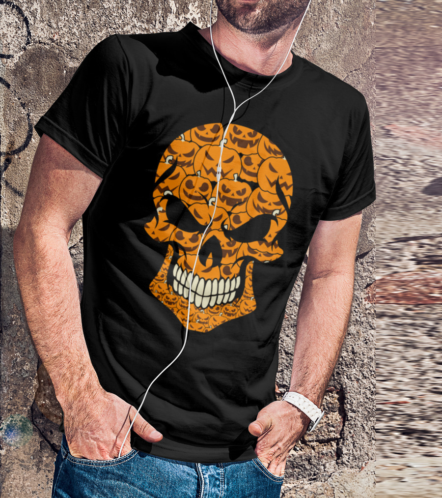 Skull Of Pumpkins Halloween Jack-o'-Lantern Face T-Shirt