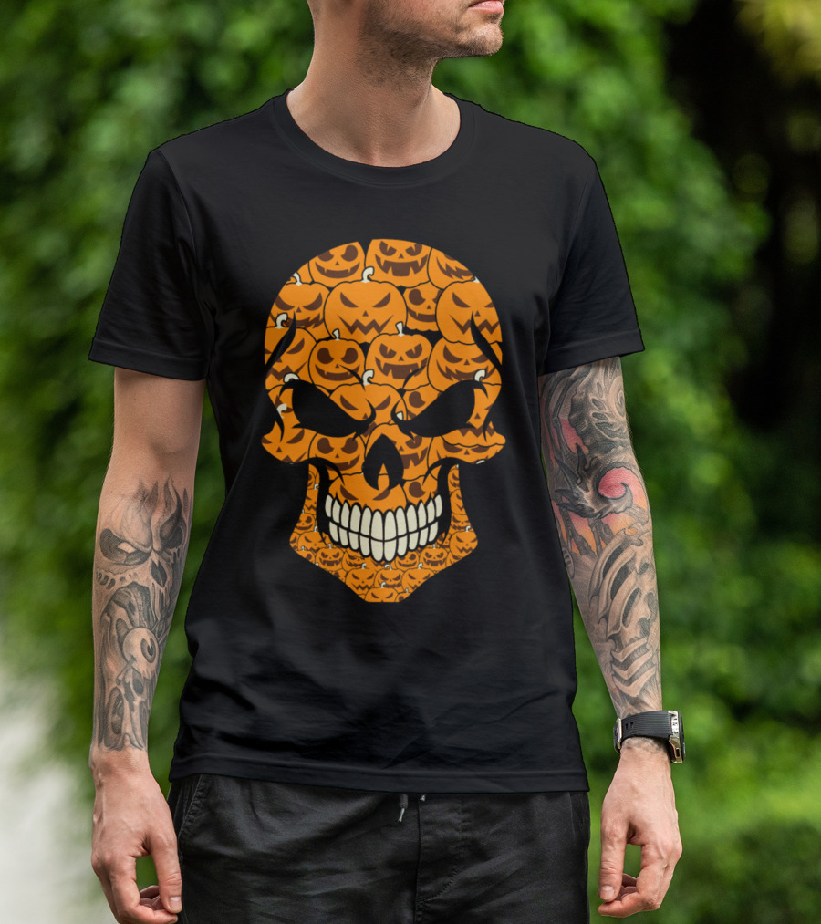 Skull Of Pumpkins Halloween Jack-o'-Lantern Face T-Shirt