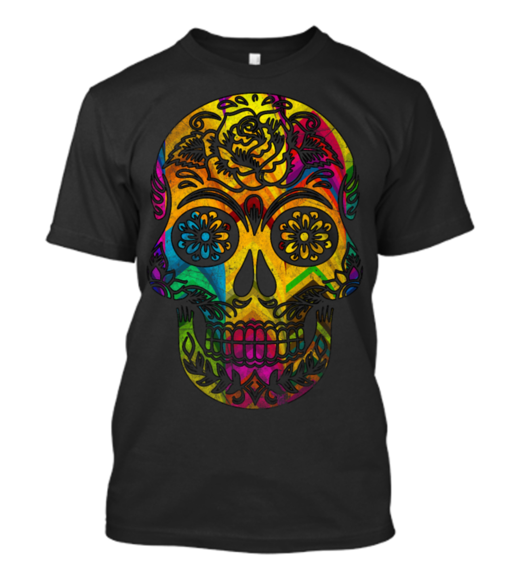 Skuller Vibrant Sugar Skull With Floral Motif T-Shirt