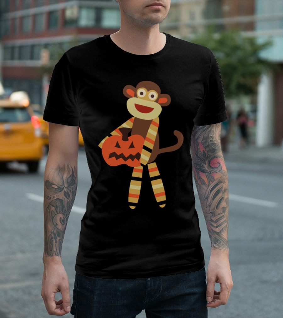 Sock Monkey Halloween Pumpkin T-Shirt