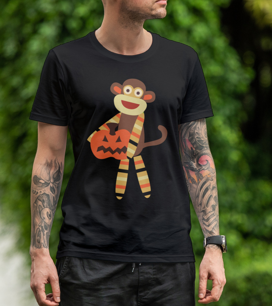 Sock Monkey Halloween Pumpkin T-Shirt