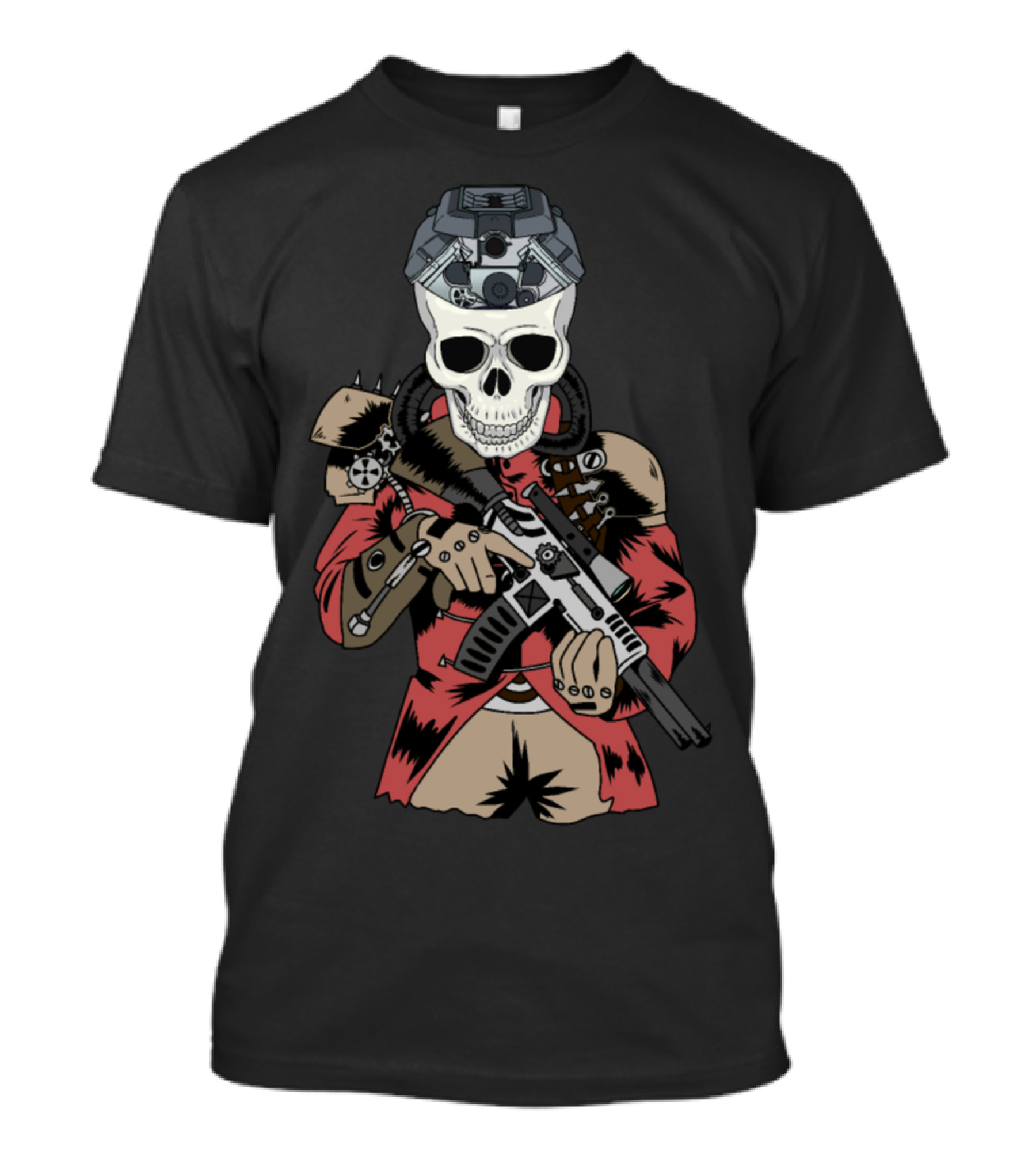 Steampunk Horror Skull Fantasy Soldier With Futuristic Armor And Weaponry T-Shirt
