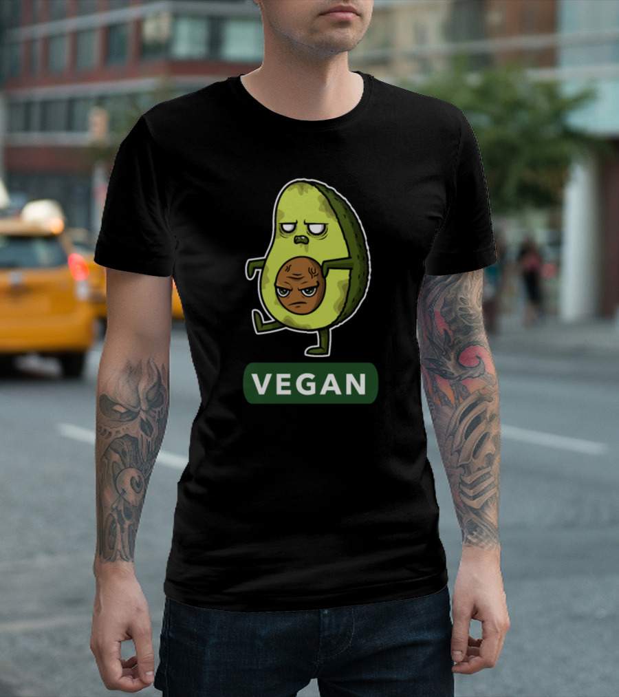 VEGAN HALLOWEEN Avocado Character with Grumpy Face T-Shirt