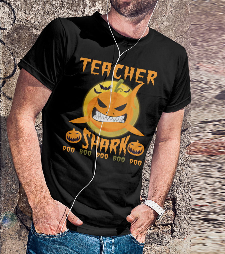 Teacher Halloween Shark Doo Boo Pumpkin Bats T-Shirt
