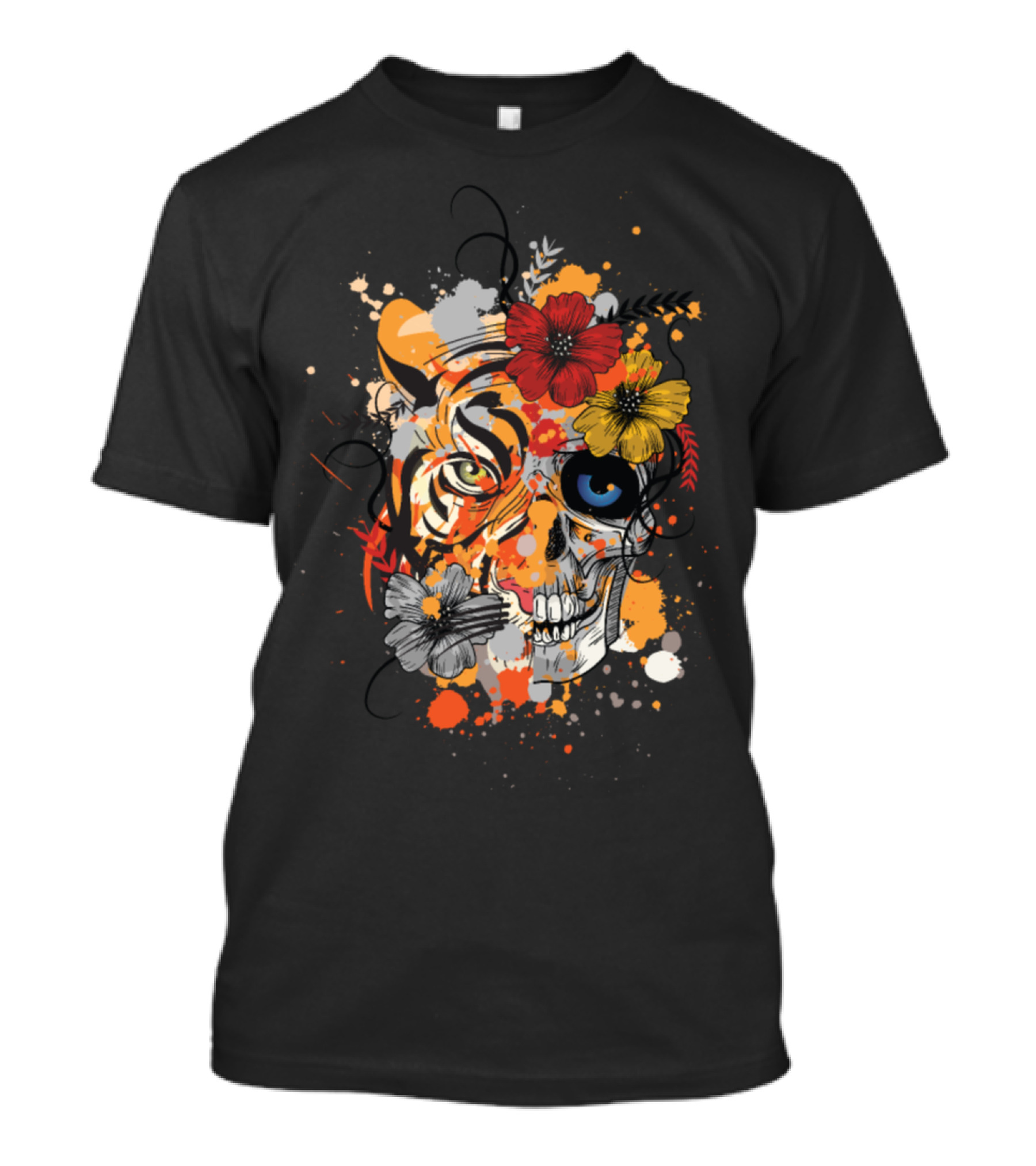 Tiger Skull Flowers Splash T-Shirt