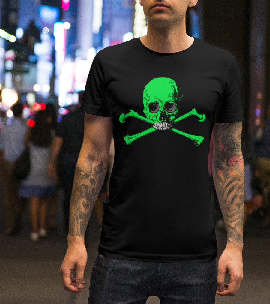 Toxic Green Skull Halloween Horror Crossbones T-Shirt