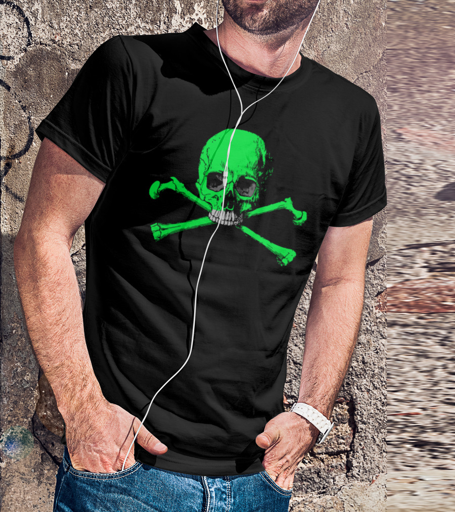 Toxic Green Skull Halloween Horror Crossbones T-Shirt
