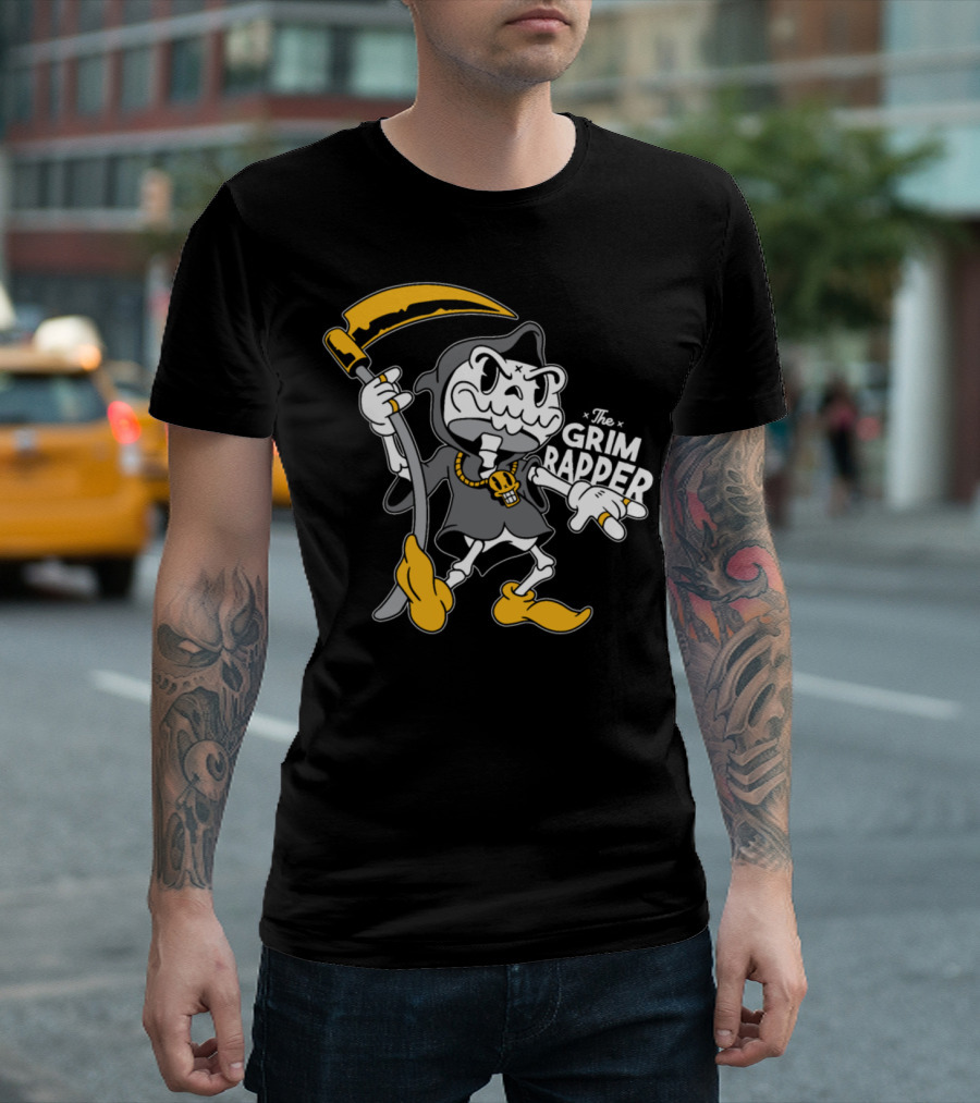 The Grim Reaper Funny The Grim Rapper Skeleton With Scythe And Gold Accessories T-Shirt