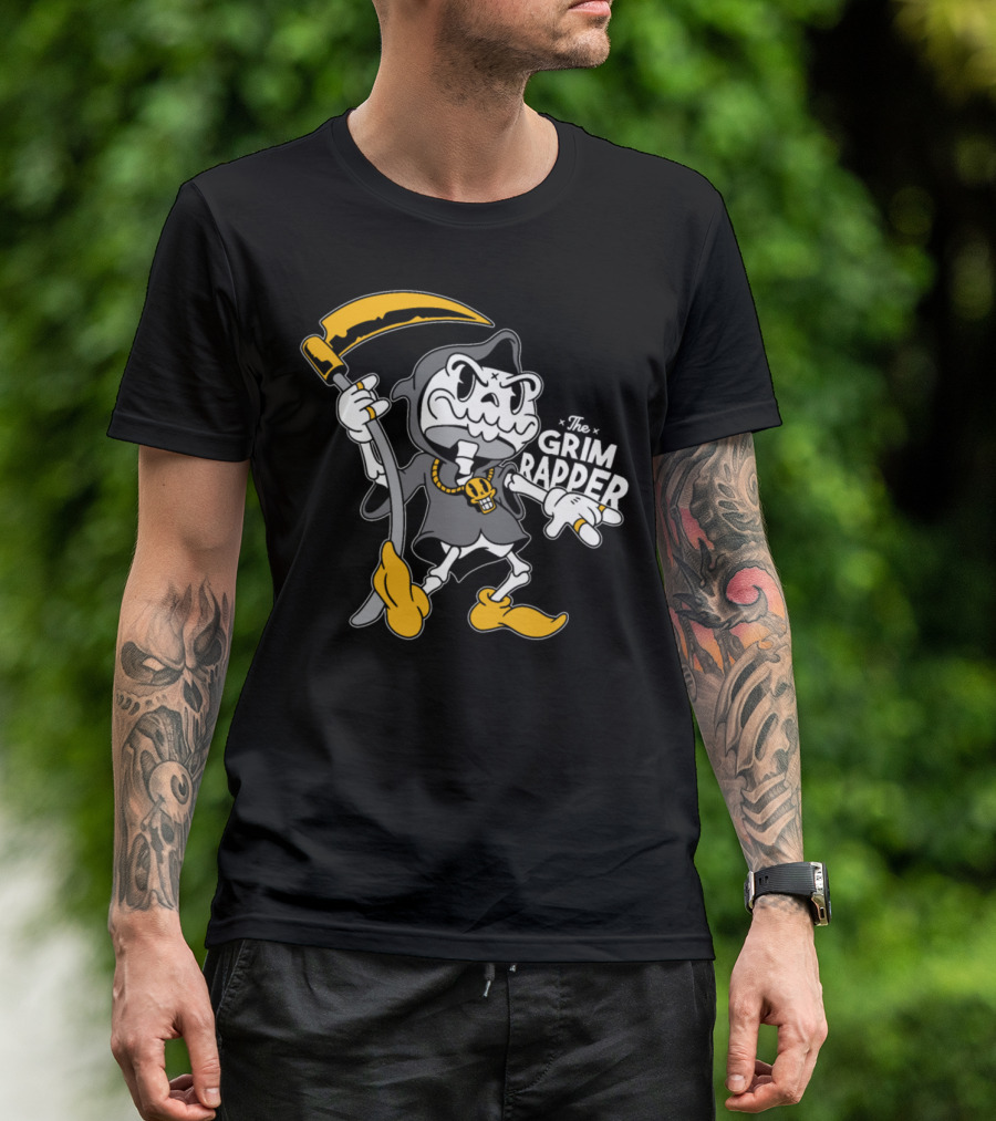 The Grim Reaper Funny The Grim Rapper Skeleton With Scythe And Gold Accessories T-Shirt